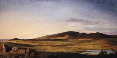 Seeländische Landschaft. Blick von Bjerresø Mark in Richtung Vejrhøj und Dragsholm Schloss von Johan Thomas Lundbye